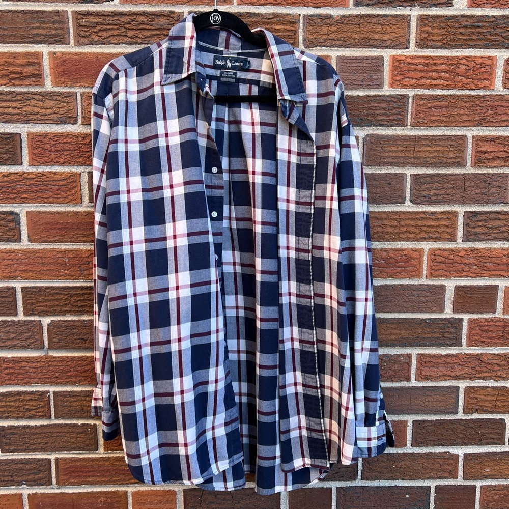 Ralph Lauren Navy, White & Red Plaid Button-Down Shirt